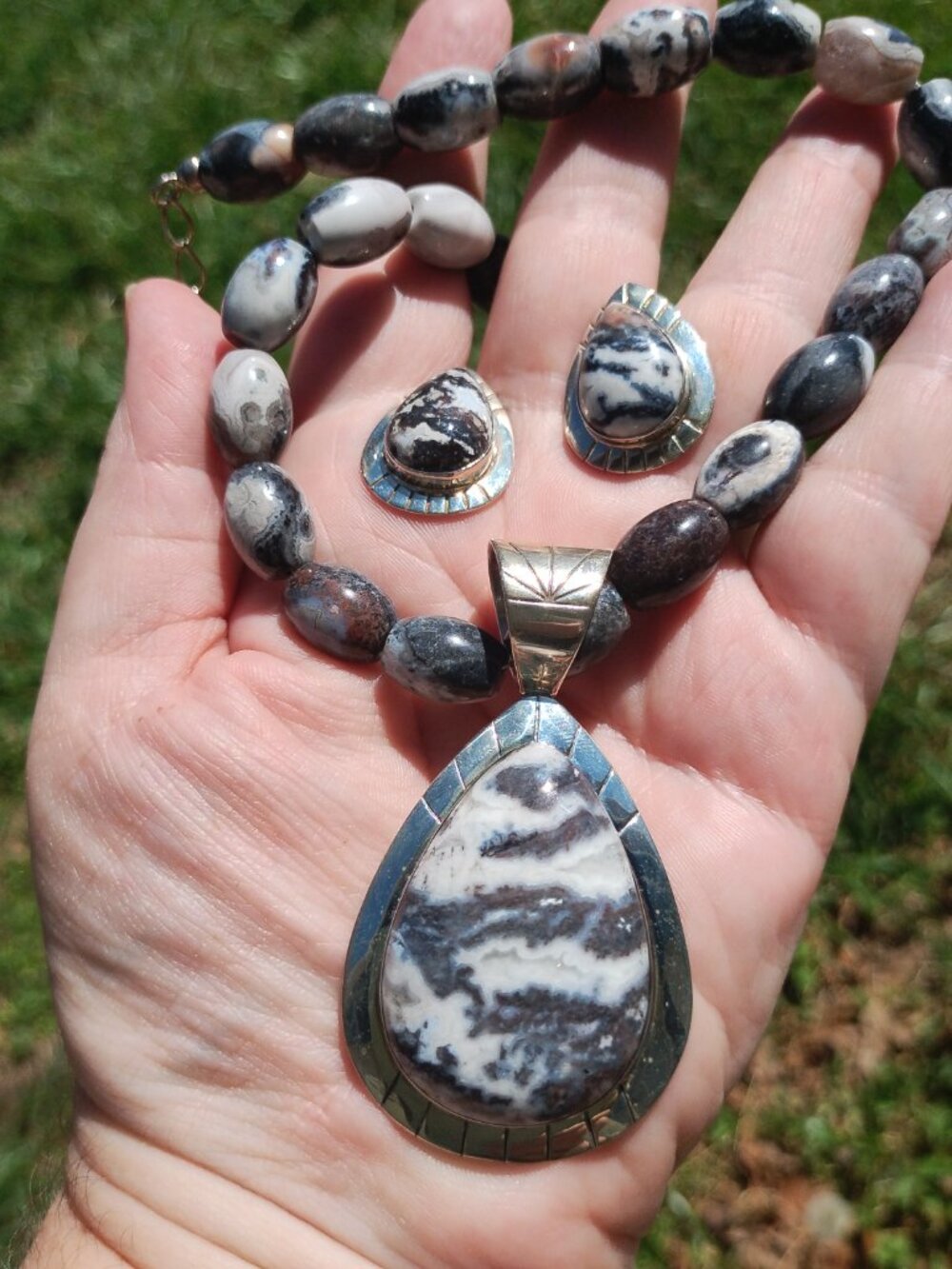 Jay King DTR zebra Jasper necklace pendant earrings 925 Sterling Silver - Picture 7 of 8
